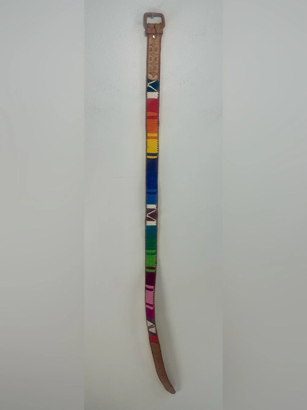 Guatemalan Tooled Handmade Multicolor Leather Belt - Rainbow Stripe 34-38”